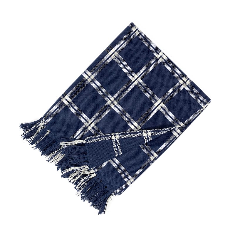 Farmhouse Living Double Windowpane Plaid Fringe Blanket Throw
