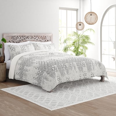 Soft Essentials All Season 3 Piece Distressed Aztec Reversible Quilt Set with Shams