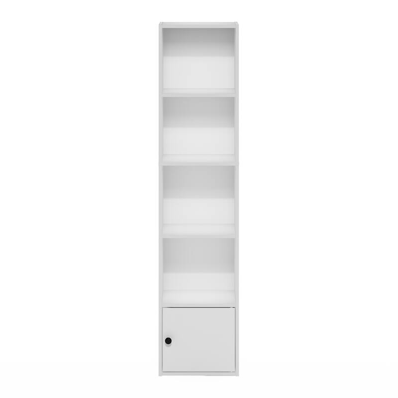 Furinno Luder 5-Tier Shelf Bookcase with 1 Door Storage Cabinet - White