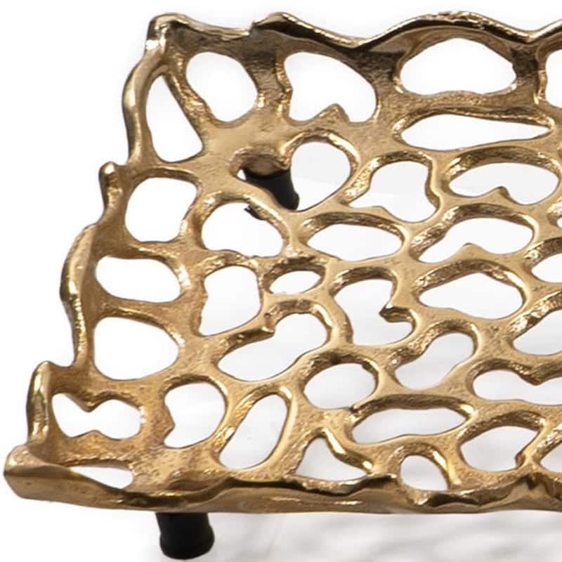 HomeRoots 28" Gold Metal Abstract Coral Tray - 27.50 in. x 2.00 in. x 7.50 in.