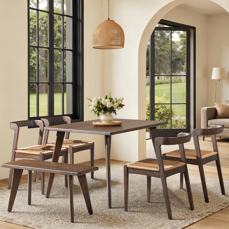 Jennifer Taylor Home Capri Woven Seat Oak Wood Dining Chair - Dark Brown