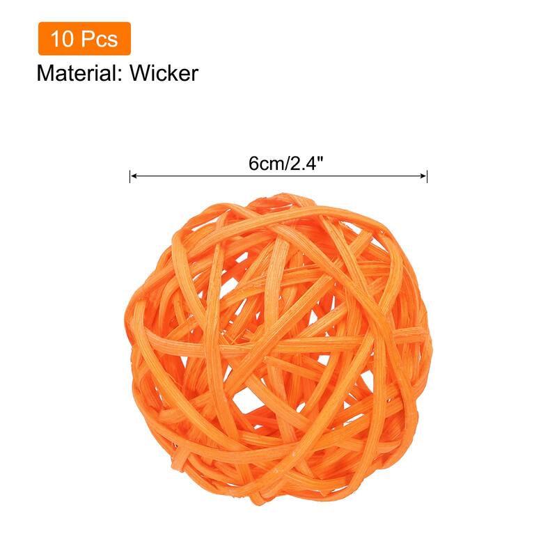 10 Pcs Wicker Rattan Balls 2.4 Inch Rattan Decorative Balls - Orange