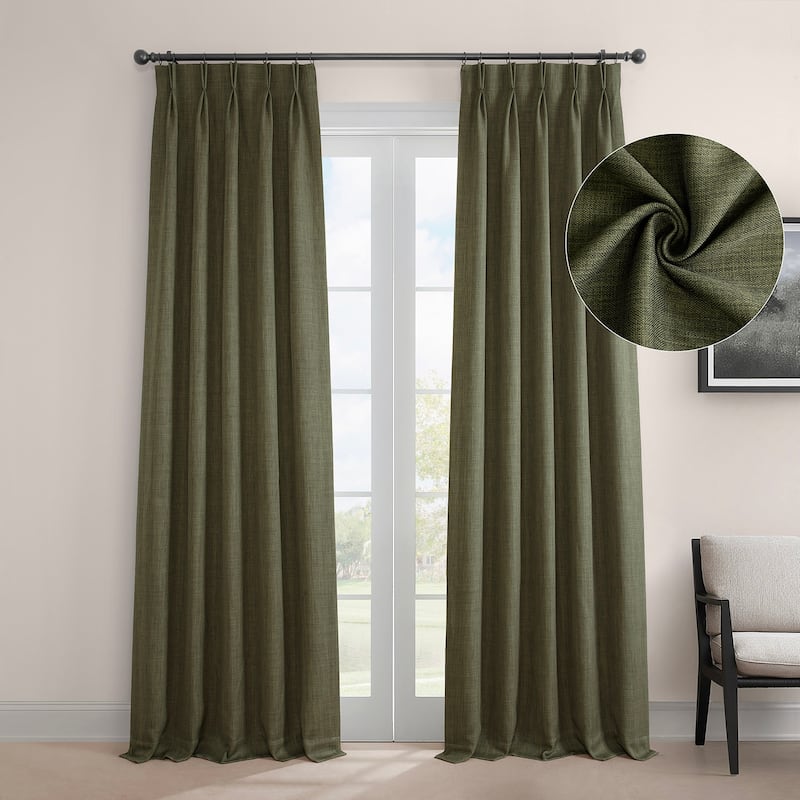 Exclusive Fabrics French Pleated Textured Faux Linen Room Darkening Curtains for Bedroom & Living Room Curtains Single Panel