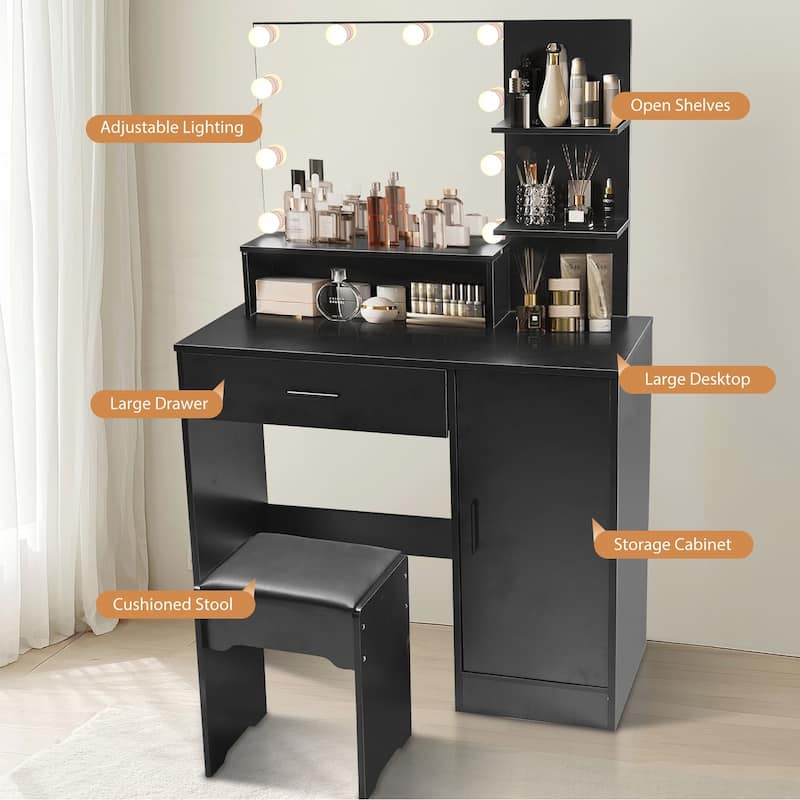 Vanity Desk with Mirror and Lights