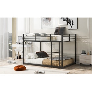 Full Over Full Metal Bunk Bed with Steel Slats & Ladder - Minimalist Style