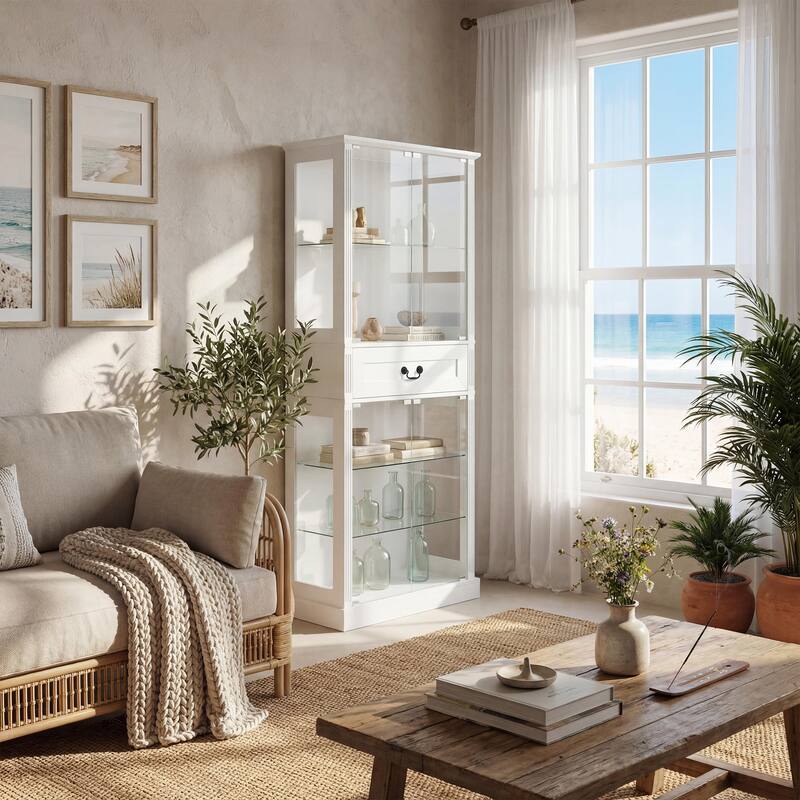 Bookshelves LED Display Cabinet with Tempered Glass Doors, App-Controlled Multicolor Lighting