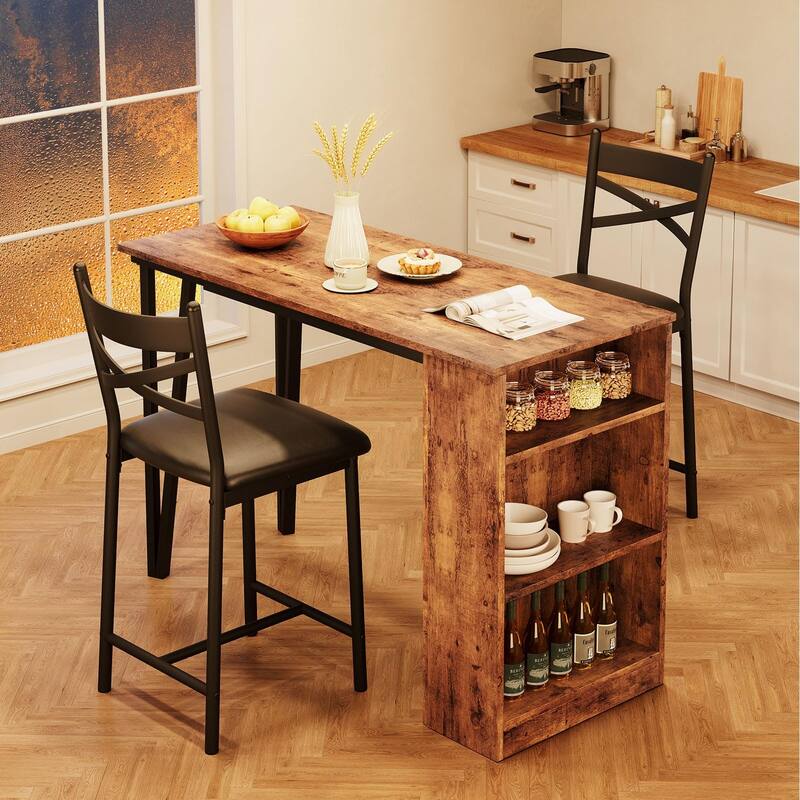 3 Piece Bar Table Set with 2 Upholstered Chairs for Apartment