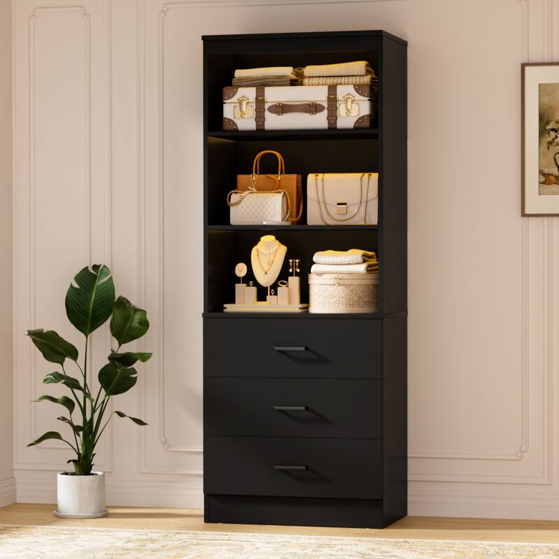 23.6" W Closet System with 3 Wooden Drawers and Storage Shelves, 2FT Sturdy Walk-in Organizer Storage Unit - Black - Set of 1 (23.6'' W)