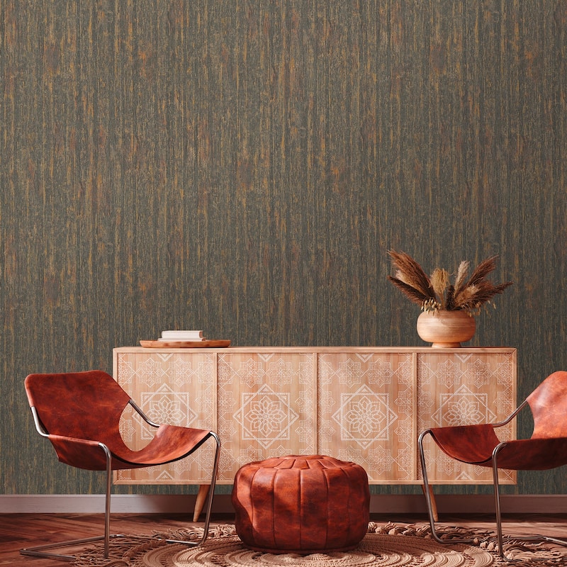 Galerie Wallcoverings Woods and Wicker Collection Tree Bark Effect Metallic Finish Vinyl on Non-woven Wallpaper Roll