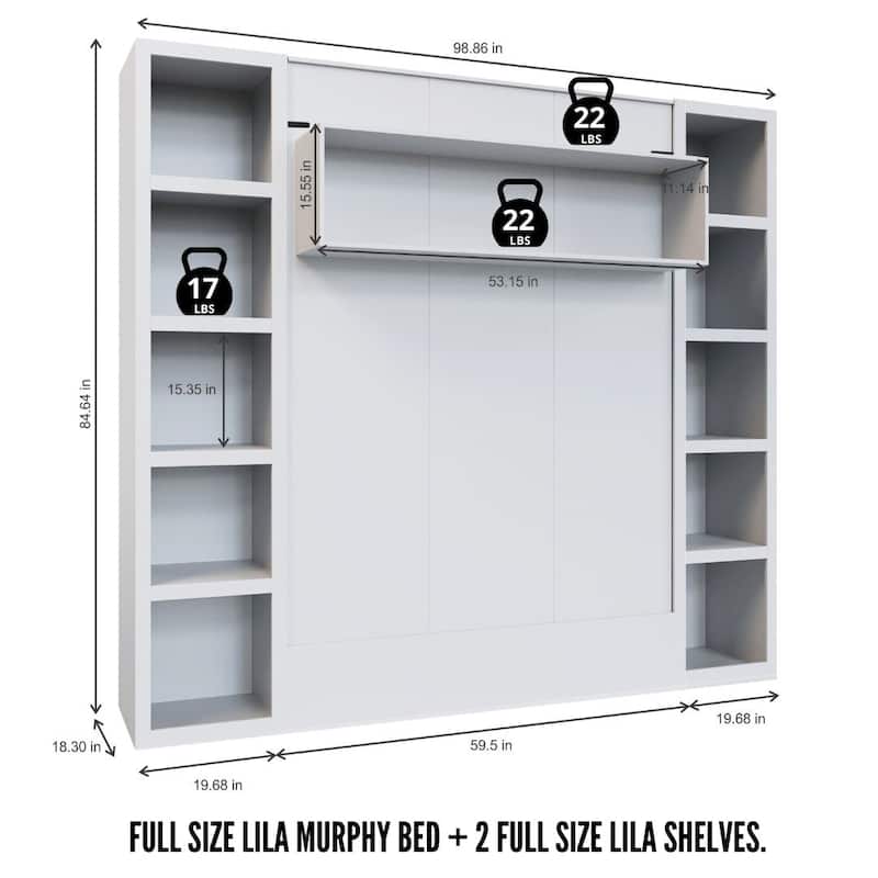 Easy-Lift Full Murphy Wall Bed with Two Bookshelves