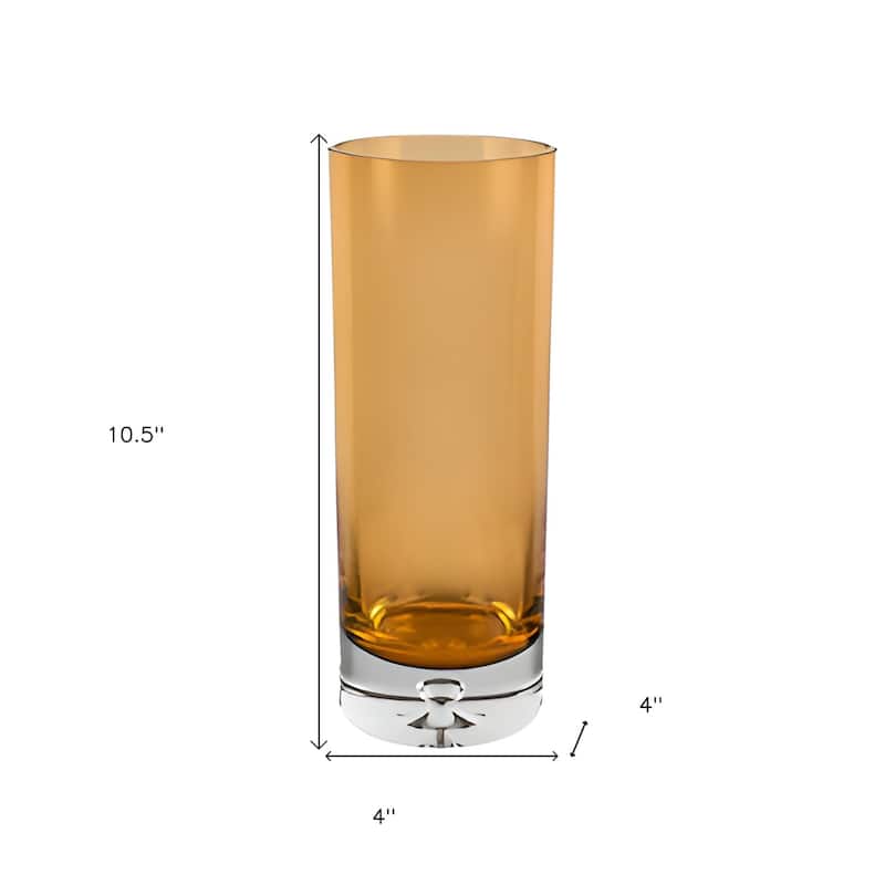 HomeRoots 11" Amber And Clear Cylinder Lead Free Crystal Table Vase