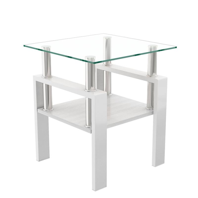 Set of 2 Modern Tempered Glass Tea Table,Tempered Glass Tabletop with MDF Layer,Coffee Table