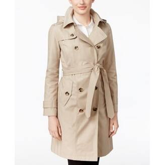 Shop London Fog Petite All Weather Double Breasted Stone In Size