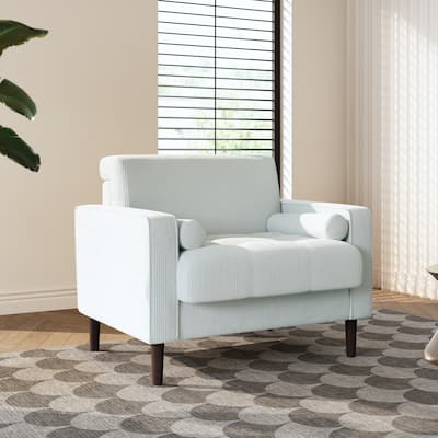 Modern Upholstered Corduroy Wide Armchair with Bolster Pillows