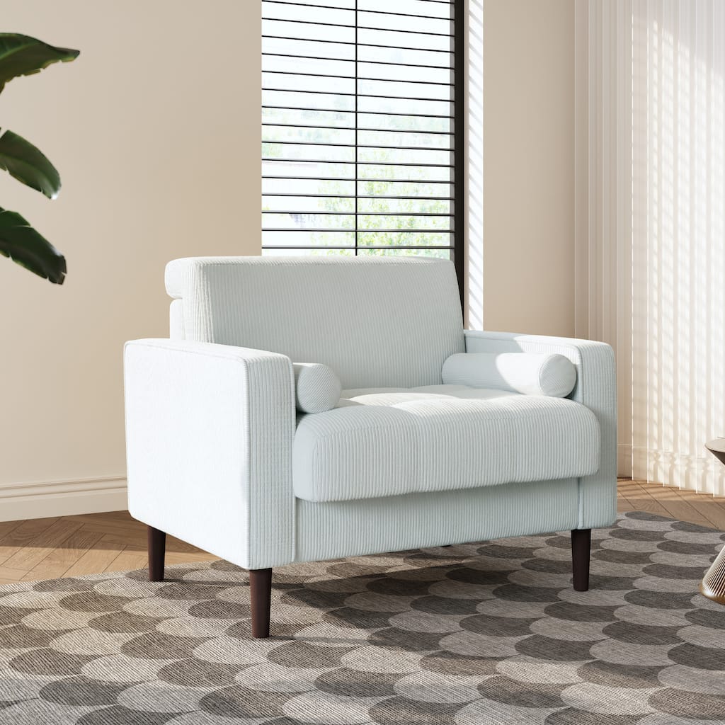 Modern Upholstered Corduroy Wide Armchair with Bolster Pillows