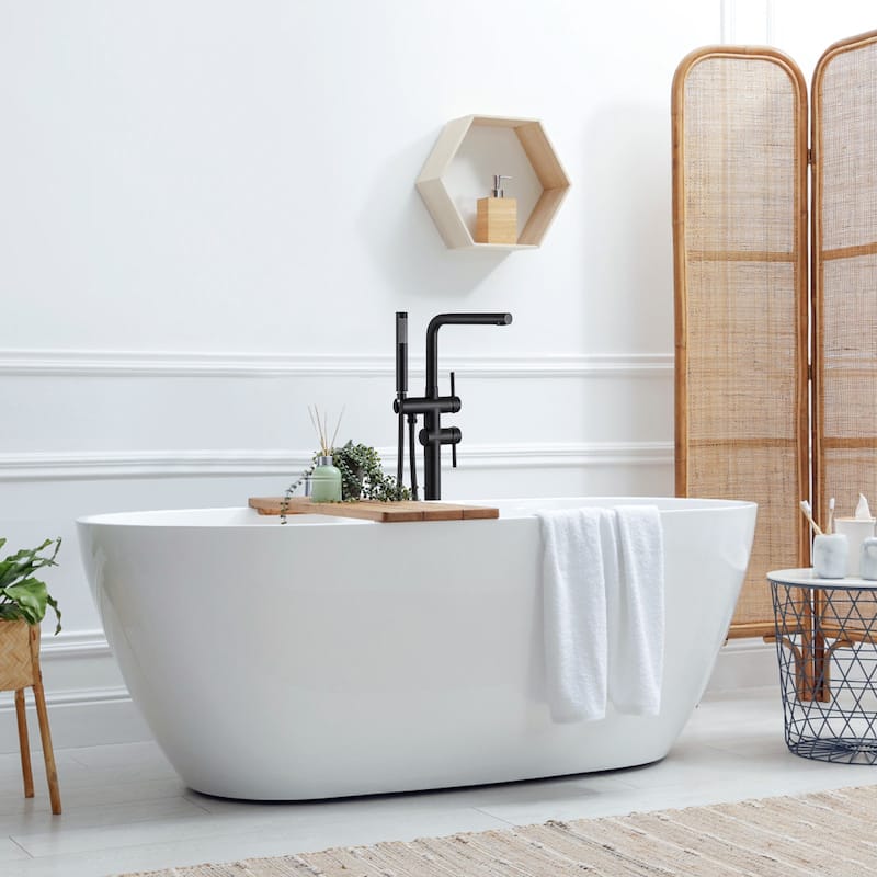 WOWOW 2-Handle Freestanding Longer Spout Tub Faucet with Handshower