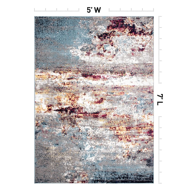 World Rug Gallery Distressed Abstract Watercolor Area Rug