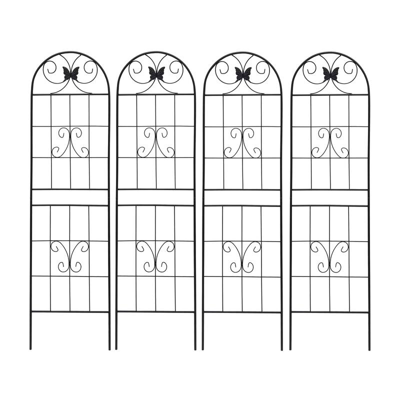4 Pack Metal Garden Trellis Rustproof Trellis for Climbing Plants Outdoor Flower Support Bird Deco Black