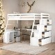 preview thumbnail 2 of 41, Twin Size Playhouse Loft Bed with 7 Drawers 2 Shelves and Desk, White