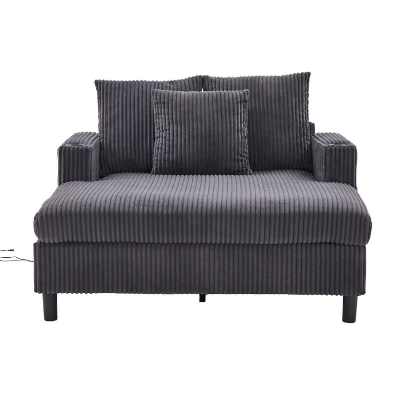 GDFStudio - Corduroy Recliner Sofa with USB Charging, RGB LED Light Strip - Suitable for Living Room and Bedroom