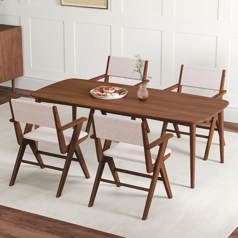 Gymax Wooden Dining Chair Set of 4 w/ Rubber Wood Frame Padded Seat &