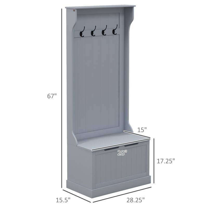 Hall Tree with Storage Bench, Coat Rack with Hooks and Shoe Storage - Grey