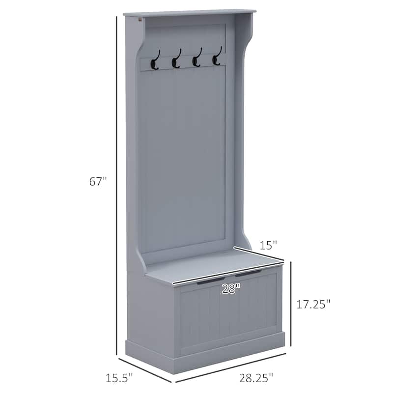 Modern Coat Rack with Anti-Tip Device Storage Bench 4 Hooks and Shoe Storage, for Entry and Hallway, Grey