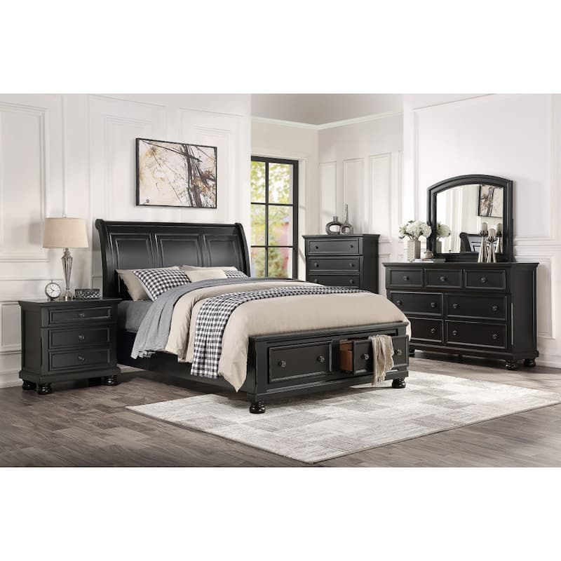 Delia Black Sleigh Storage Platform Bed