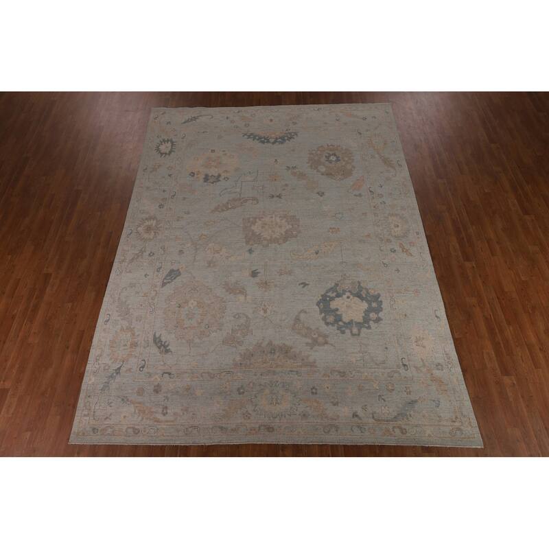 Vegetable Dye Grey Oushak Turkish Rug Hand-Knotted Bedroom Wool Carpet - 9'0"x 12'0"