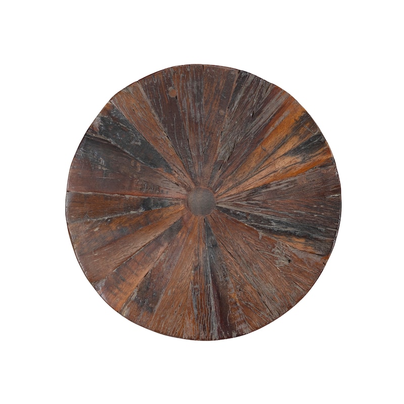 14" Round Side Table, Unique Solid Wood With Metal Hairpin Legs End Table
