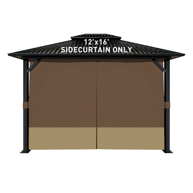 Aoodor 12x16 ft Outdoor Gazebo Curtains, 4 Panels Waterproof Privacy Sidewall Replacement with Zipper - 12'x16' - Coffee and Khaki