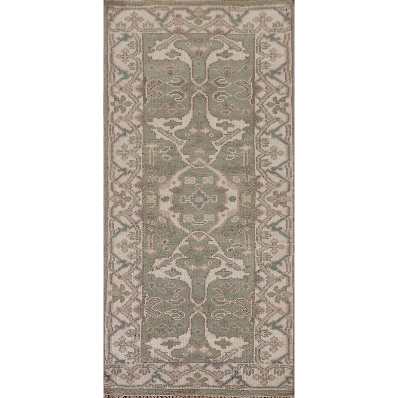 Green Oushak Indian Accent Rug Handmade Wool Carpet - 2'8"x 6'0"