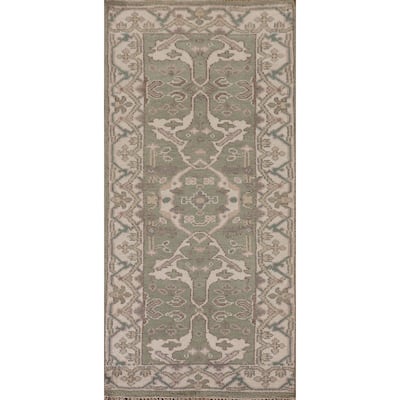 Green Oushak Indian Accent Rug Handmade Wool Carpet - 2'8"x 6'0"