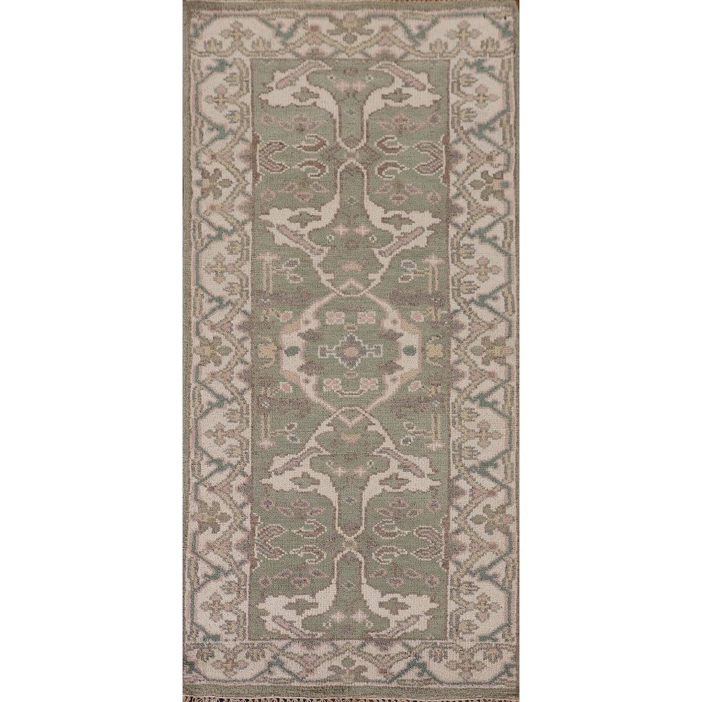 Green Oushak Indian Accent Rug Handmade Wool Carpet - 2'8"x 6'0"