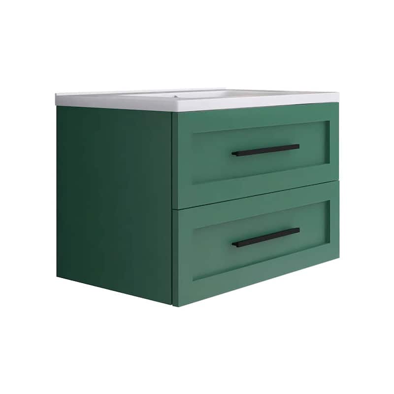 Wall-Mounted Bathroom Vanity in Green with White Ceramic Sink