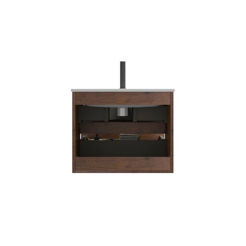 36-Inch Wall Mount Bathroom Vanity in Space Grey with Ceramic Sink, Large Storage
