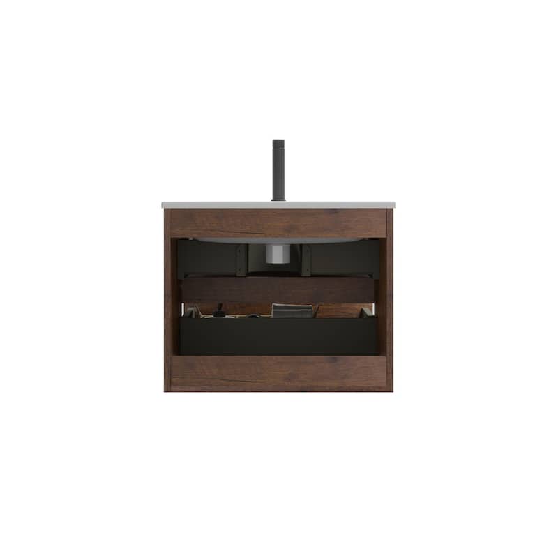 Modern Wall Mounted Bathroom Vanity with Ceramic Sink with 1 Faucet Hole