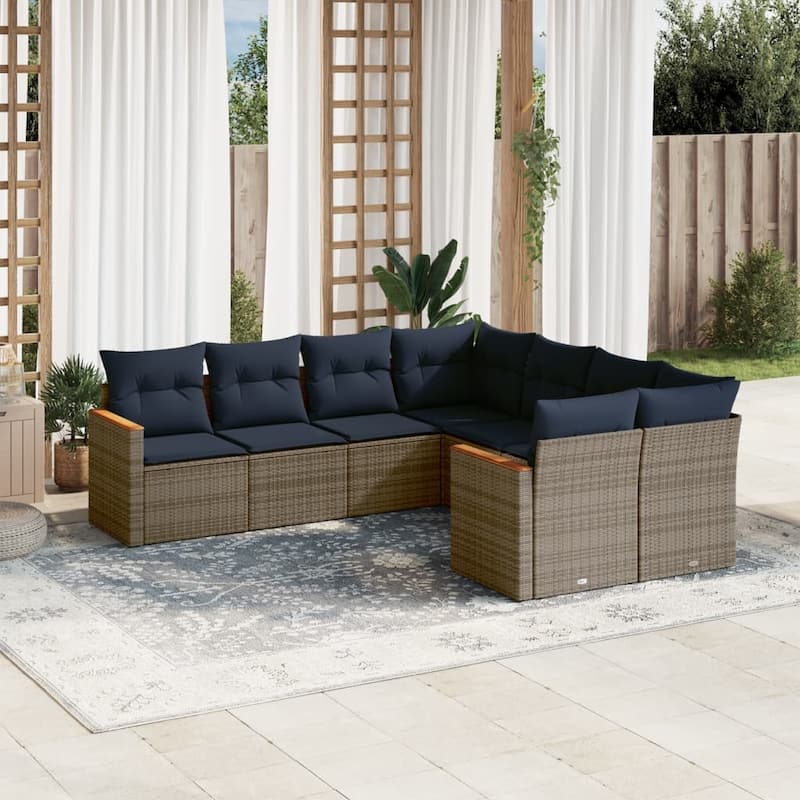 vidaXL 8 Piece Patio Sofa Set with Cushions Gray Poly Rattan - 24.4 x 24.4 x 27.2