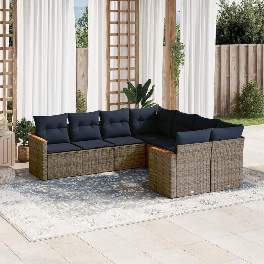 vidaXL 8 Piece Patio Sofa Set with Cushions Gray Poly Rattan - 24.4 x 24.4 x 27.2