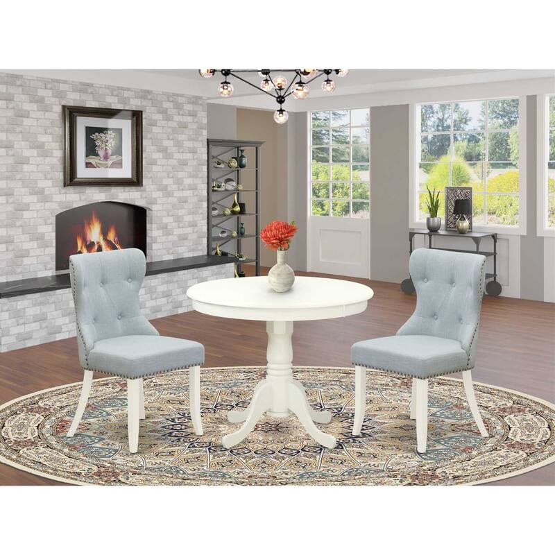 3-Piece Linen White Finish Solid Wood Top - Dining Room Set (Seats 4)