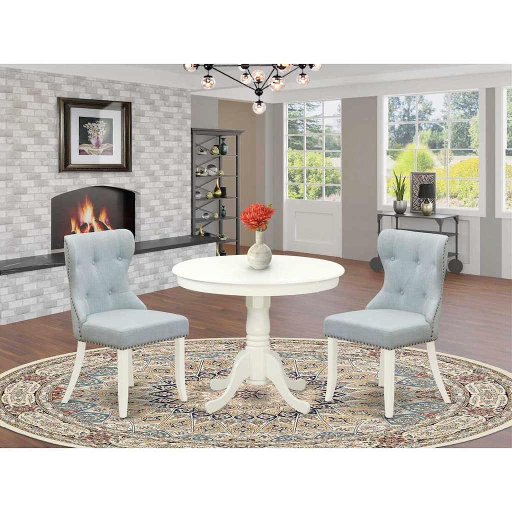3-Piece Linen White Finish Solid Wood Top - Dining Room Set (Seats 4)