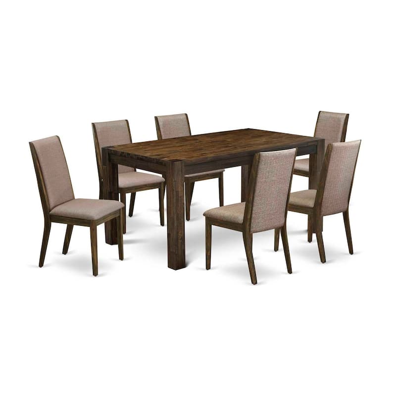 HomeStock 7-Piece Natural Oak Finish Solid Wood Top Dining Table with 6 Parson Chairs