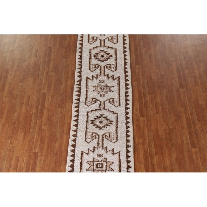 Geometric Anatolian Turkish Runner Rug Handmade Wool Carpet - 3'0"x 11'2"