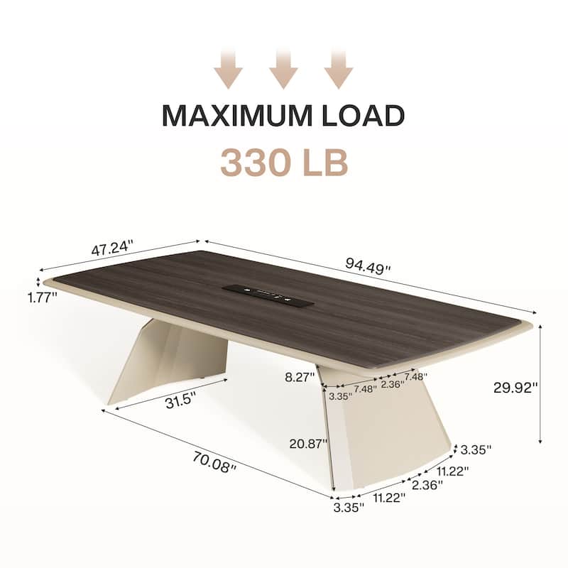 Conference Table With Stainless Steel Base And Recessed Power Strip Socket
