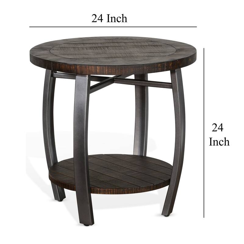 24 in. Dark Brown Round Wood End Table, Sturdy Build End Side Table for Living Rooms