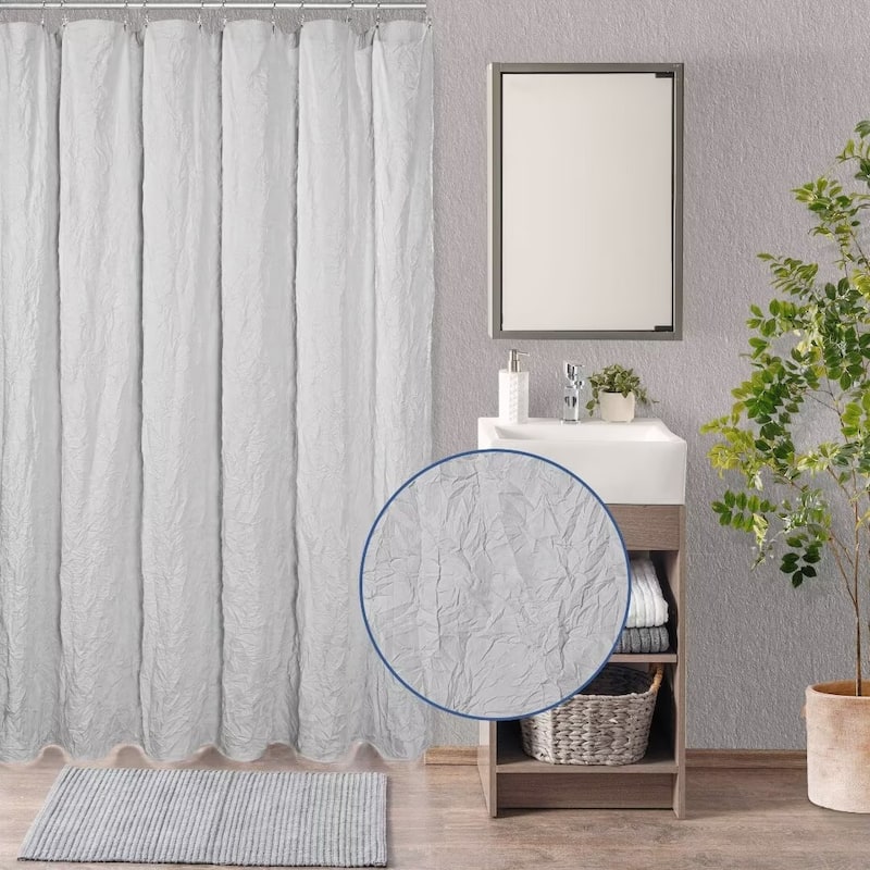 Crinkle Eco-friendly Water Repellent Solid Texture Shower Curtain - 72"Wx72"L - Light Grey