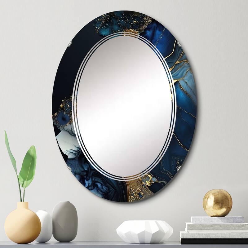 Designart 'Abstract Geode Gold And Blue Marble V' Printed Abstract Marble Wall Mirror - 20in.x30in.