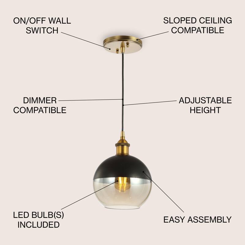 Goldwater 7.5" Adjustable Drop Globe Metal/Glass LED Pendant, by JONATHAN Y