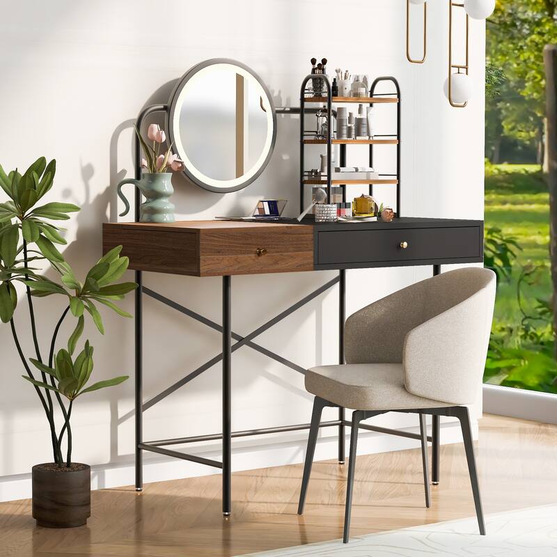 40" Black Vanity Desk Lighted Mirror & Wireless Charging - Black