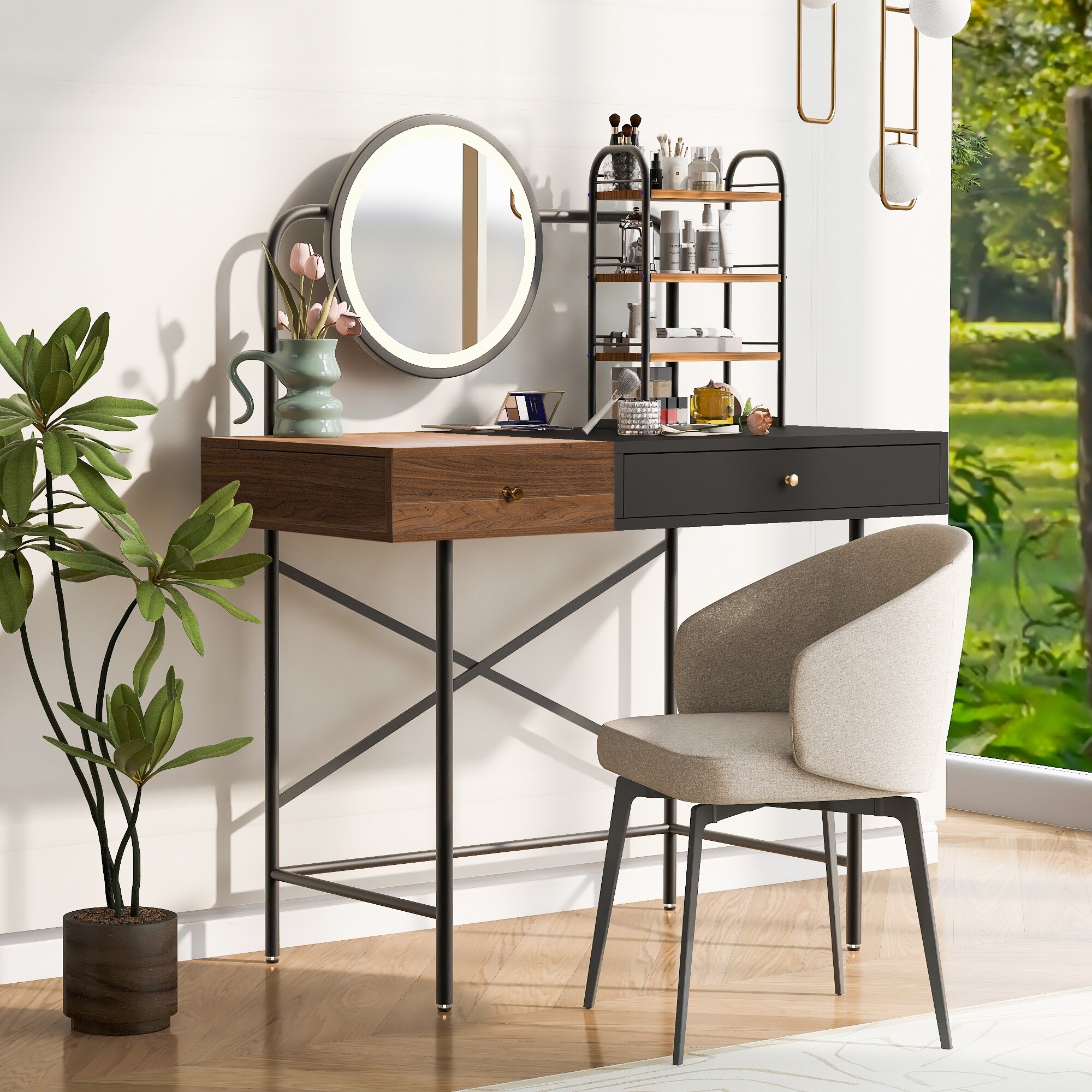 LED Lighted Makeup Vanity Table with Wireless Charging Ample Storage 3 Color Modes Adjustable Shelves USB Port Bed Bath Beyond 42462359